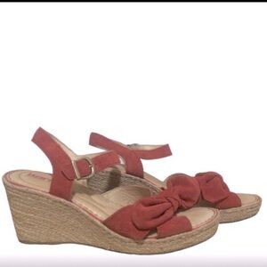 💋 Born Pin up retro red bow Cascade CQL18 Ankle strap Wedge Sandal Women's S10M